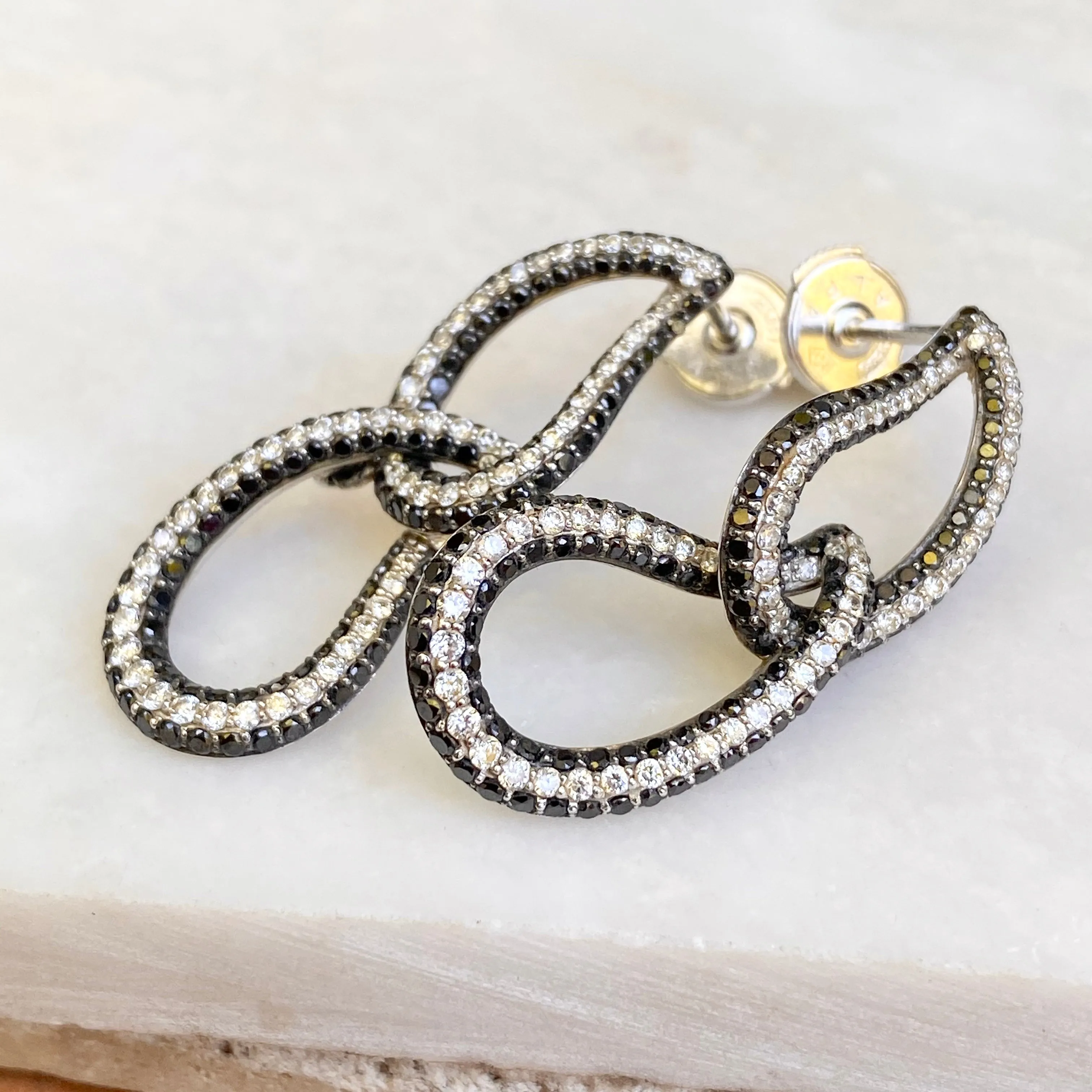 14KT White Gold Pave Black   White Diamonds Teardrop Earrings