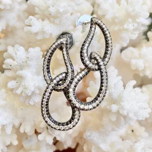 14KT White Gold Pave Black   White Diamonds Teardrop Earrings
