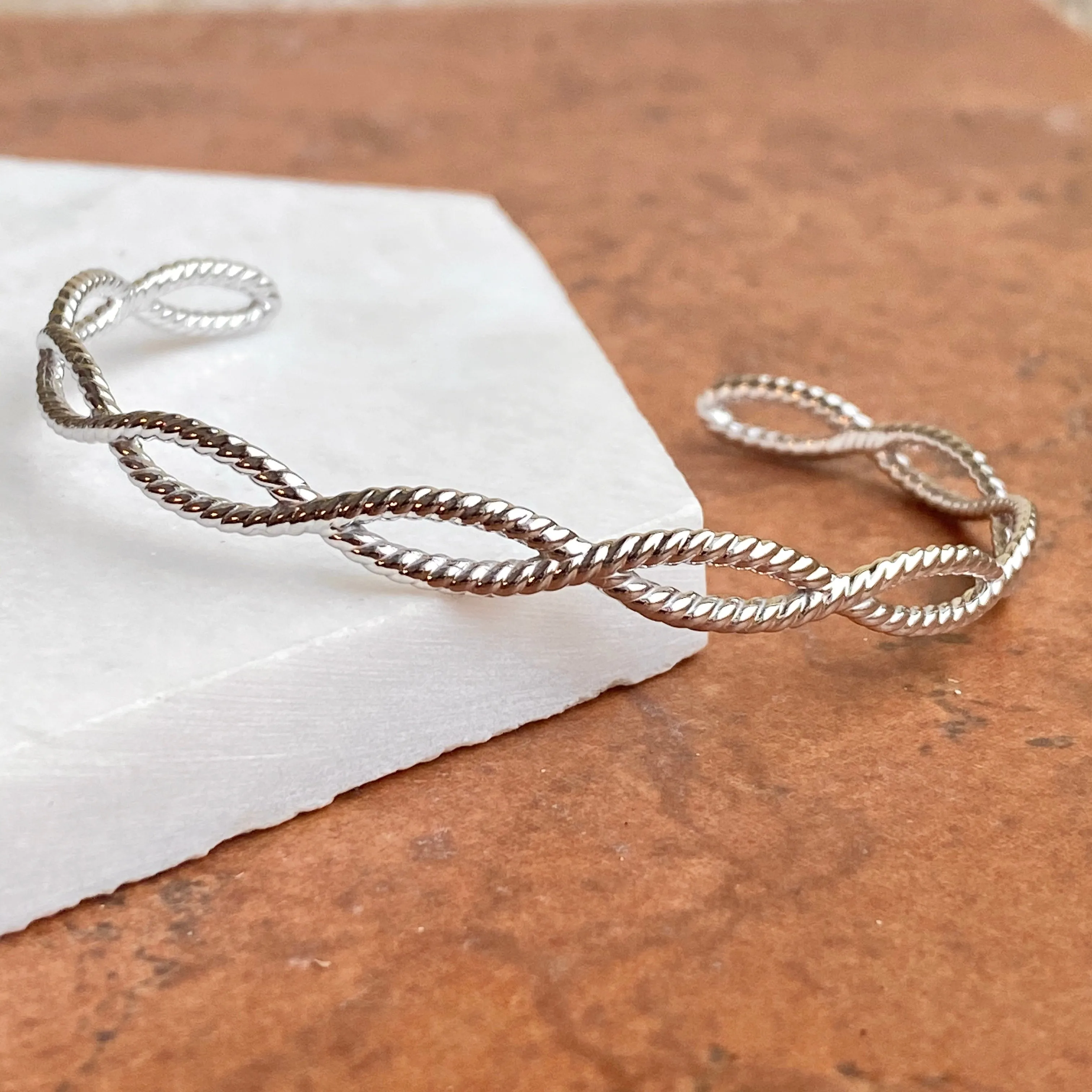 14KT White Gold Rope Twist Cuff Bangle Bracelet