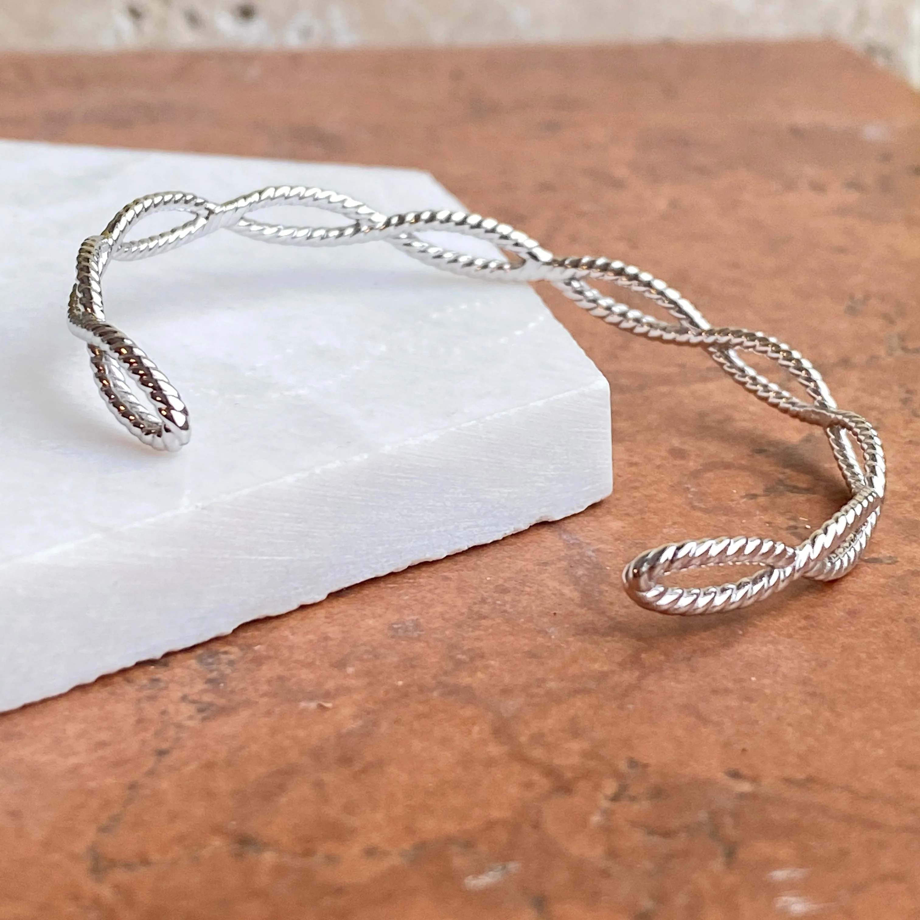 14KT White Gold Rope Twist Cuff Bangle Bracelet