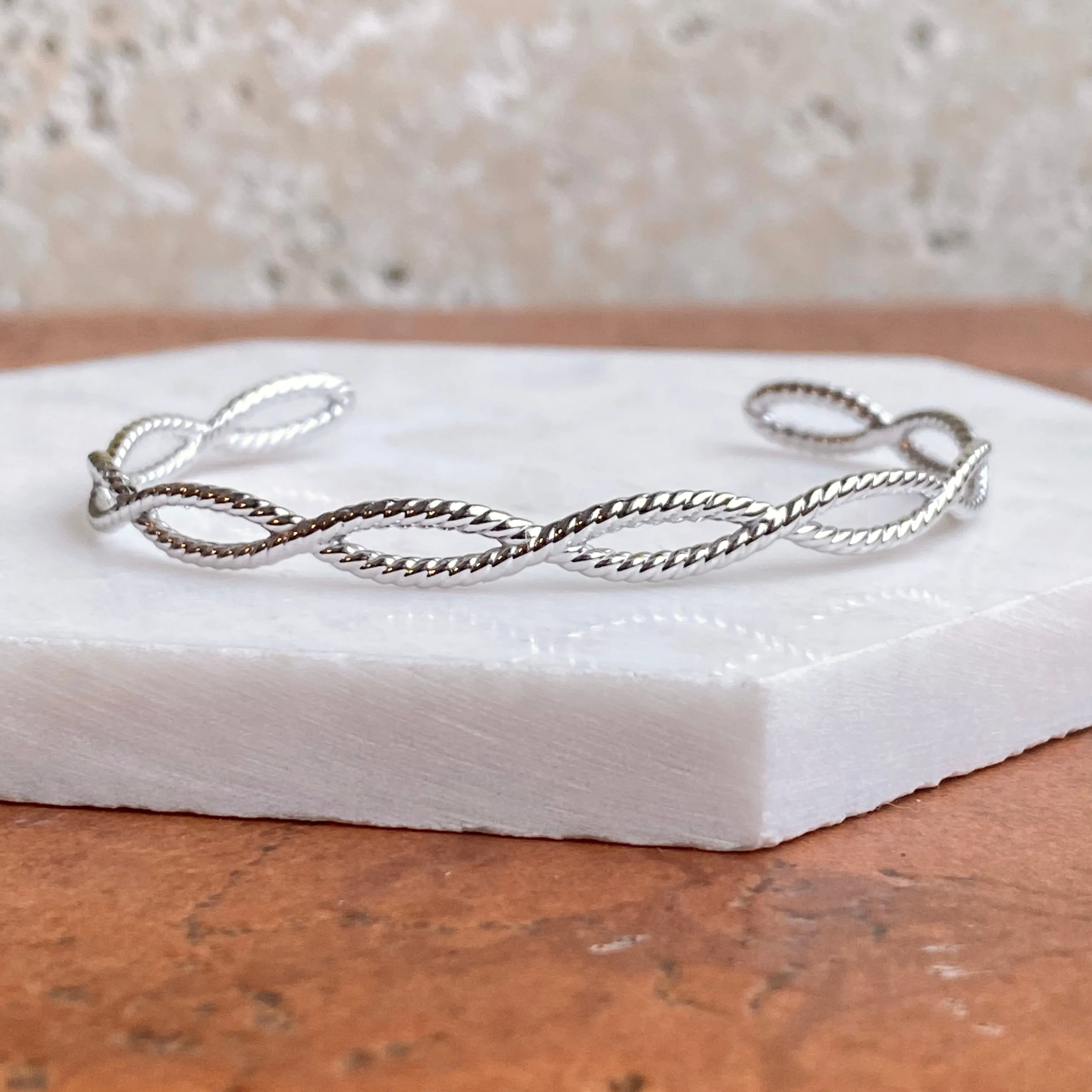 14KT White Gold Rope Twist Cuff Bangle Bracelet