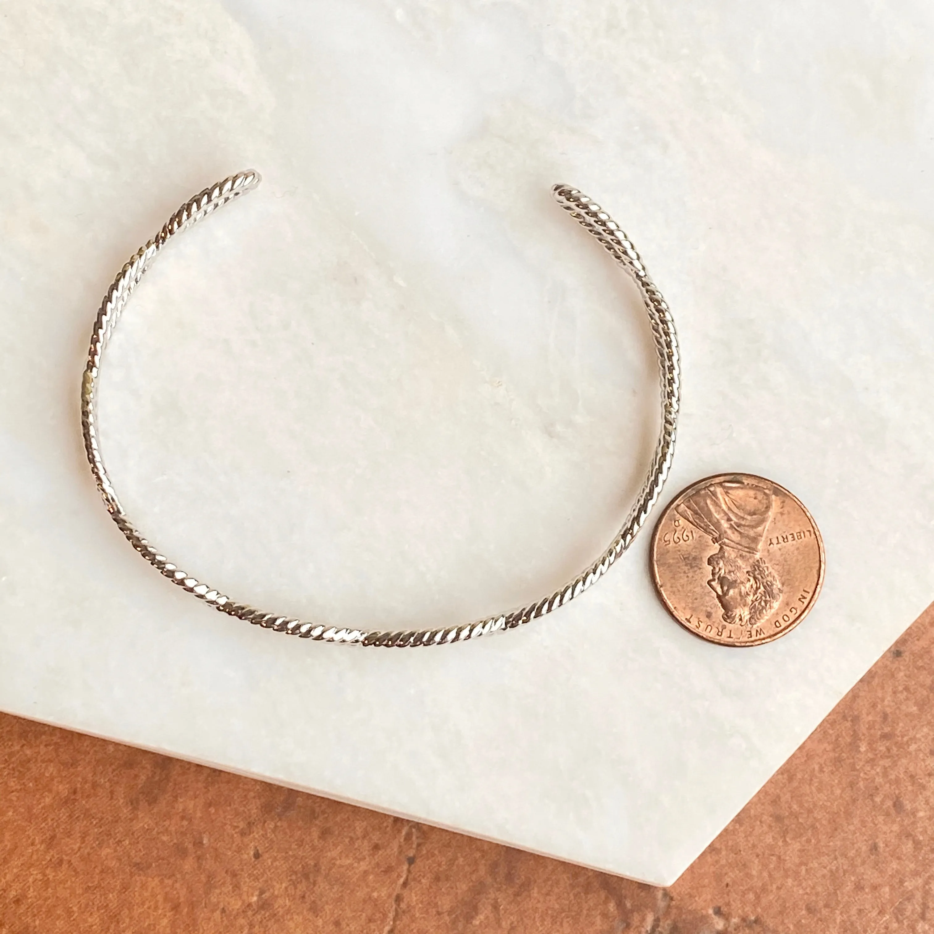 14KT White Gold Rope Twist Cuff Bangle Bracelet