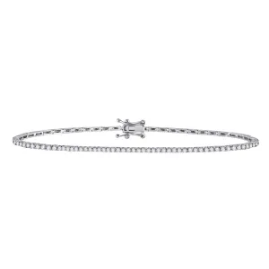 14kt White Gold Womens Round Diamond Single Row Tennis Bracelet 1 Cttw