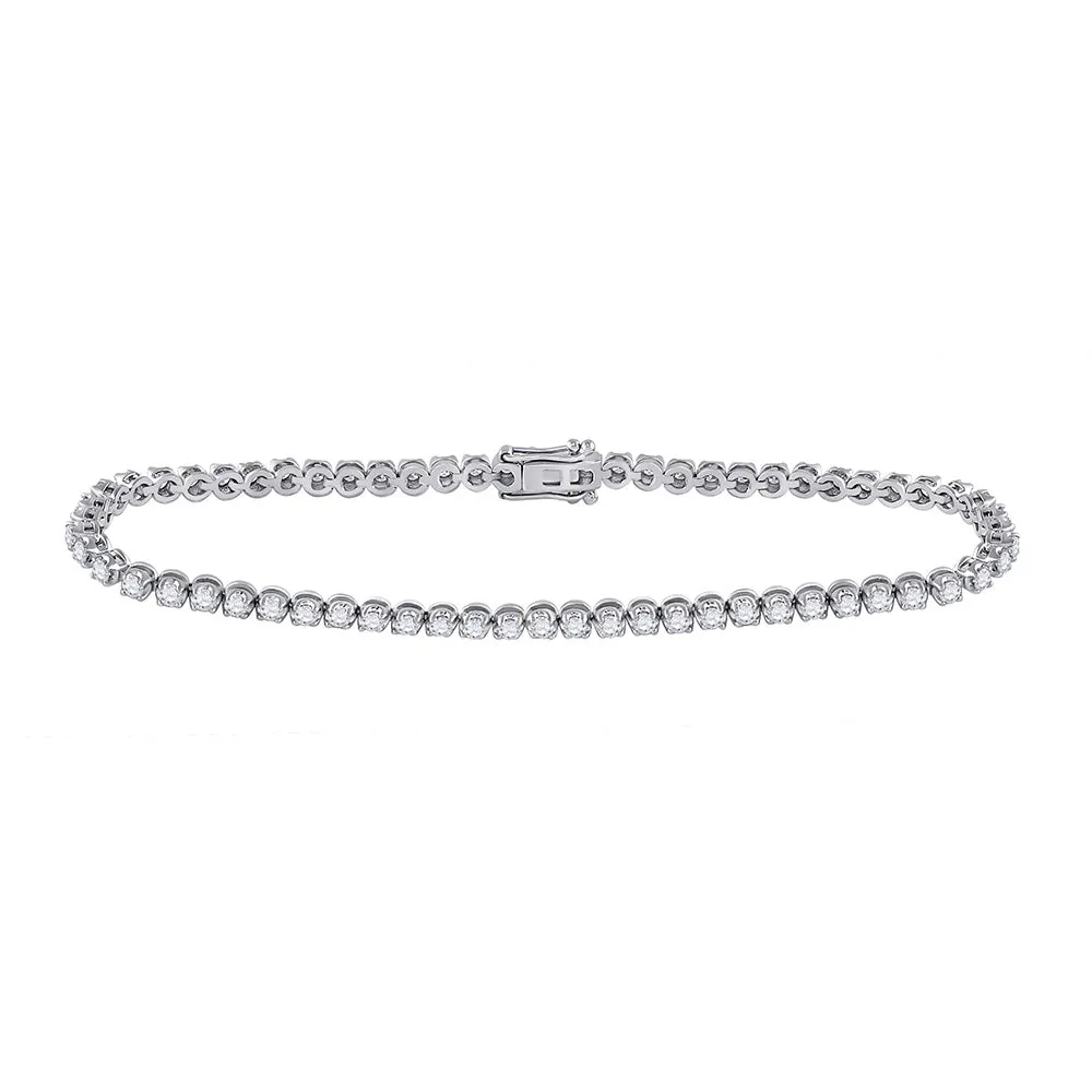 14kt White Gold Womens Round Diamond Single Row Tennis Bracelet 2 Cttw