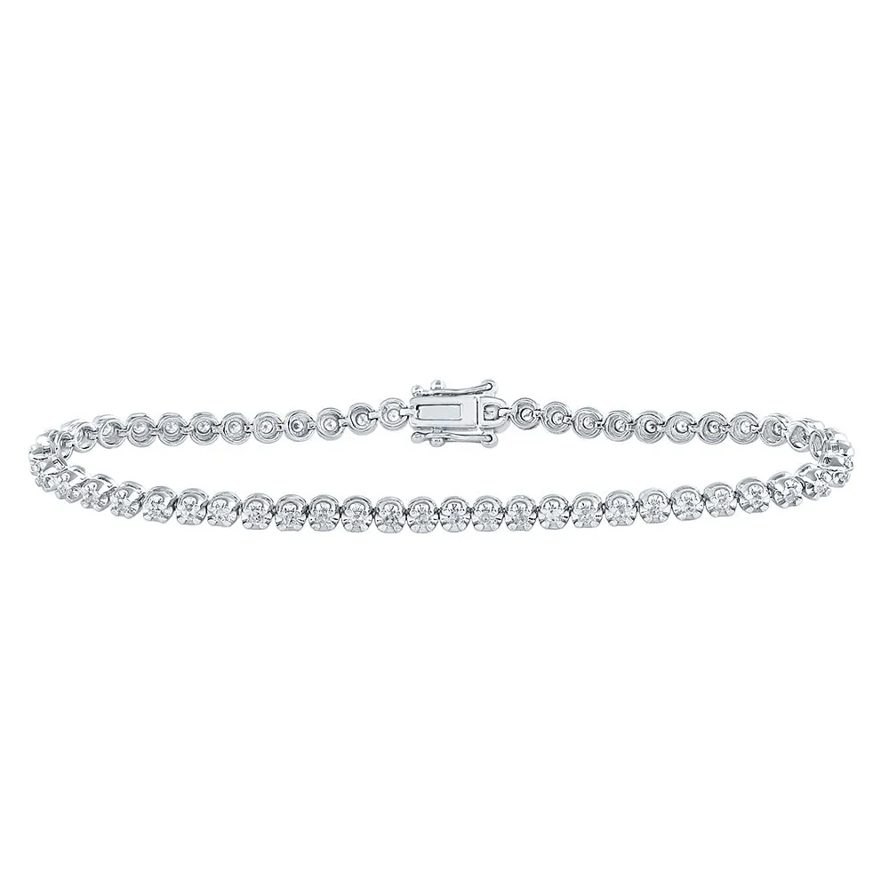 14kt White Gold Womens Round Diamond Timeless Tennis Bracelet 1 Cttw
