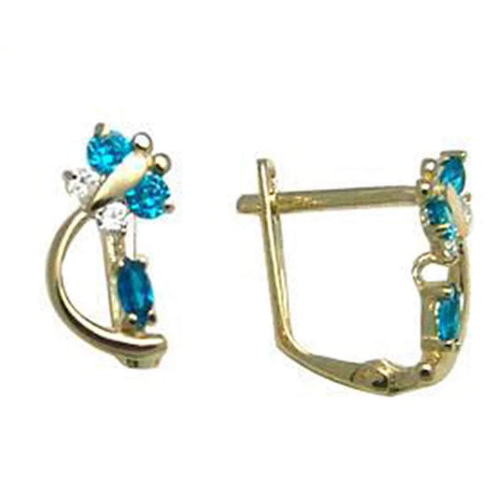 14kt Yellow Gold Blue Zircon Cubic Zirconia Dragonfly Earrings
