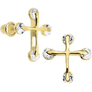 14KT Yellow Gold Clear CZ Thin Cross Youth Screwback Earrings