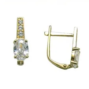 14kt Yellow Gold CZ April Birthstone Leverback Earrings