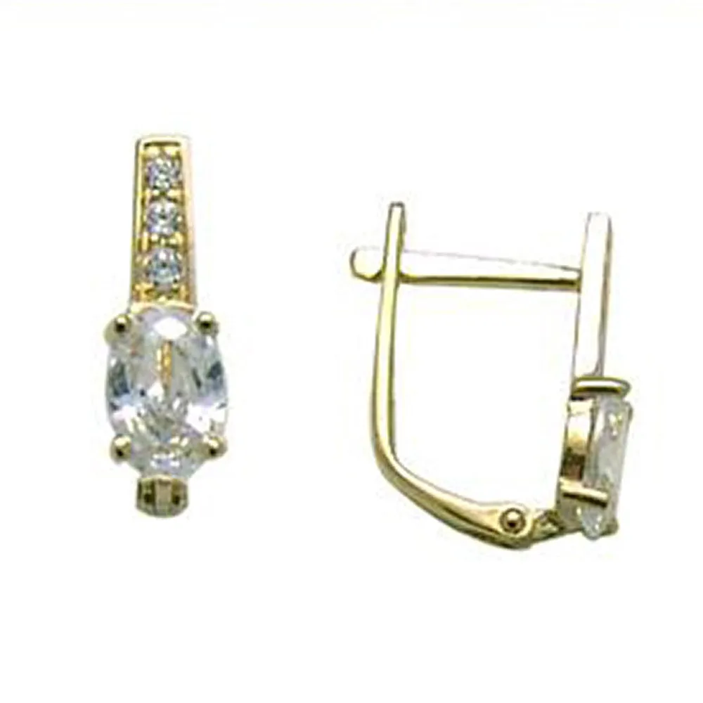 14kt Yellow Gold CZ April Birthstone Leverback Earrings
