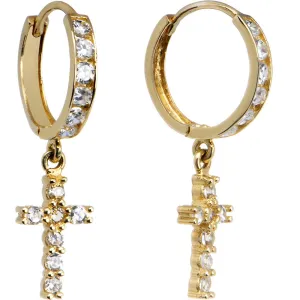 14kt Yellow Gold CZ Cross Huggy Earrings 8mm