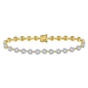 14kt Yellow Gold Womens Round Diamond Halo Cluster Tennis Bracelet 2 Cttw