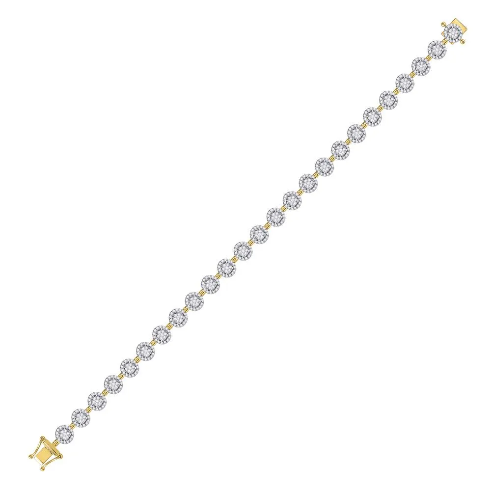 14kt Yellow Gold Womens Round Diamond Halo Cluster Tennis Bracelet 2 Cttw
