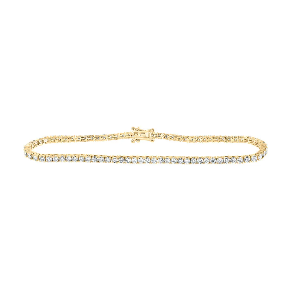 14kt Yellow Gold Womens Round Diamond Single Row Tennis Bracelet 3-3/8 Cttw