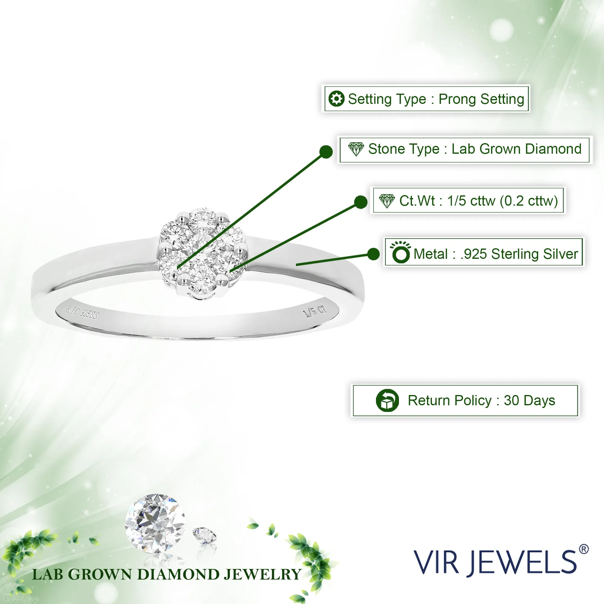 1/5 cttw Lab Grown Diamond Solitaire Engagement Rings in Silver
