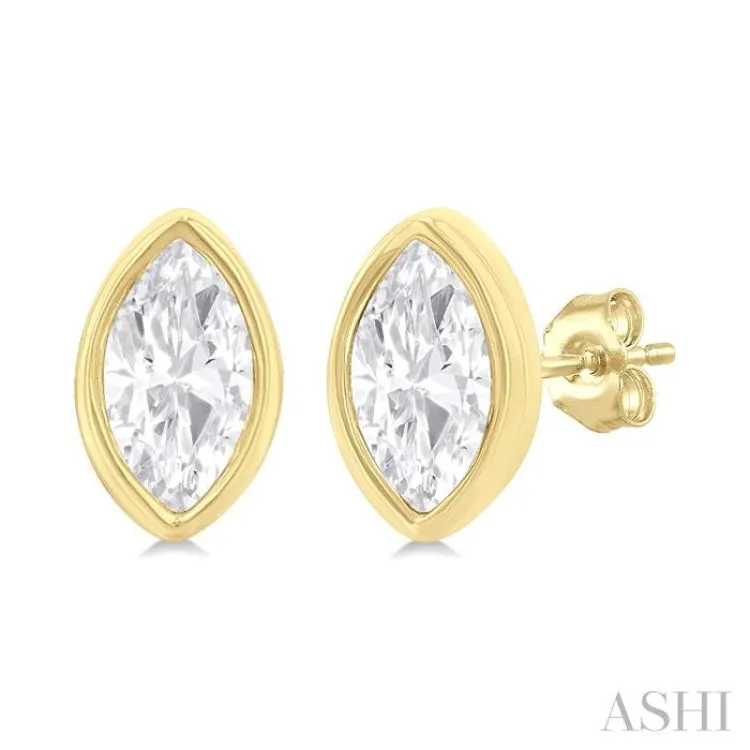 1/5 ctw Petite Bezel Set Marquise Cut Diamond Fashion Stud Earring in 10K Yellow Gold