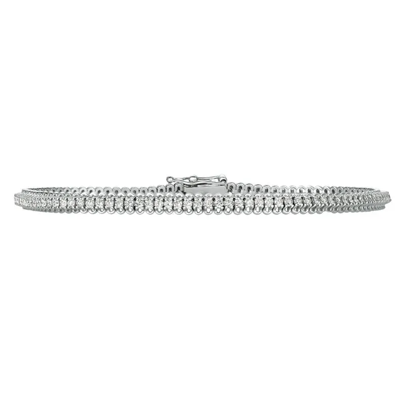 1.50 Carat Natural Diamond Soft Tennis Bracelet G-H SI 14K White Gold 110 stones