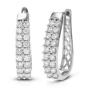 1.50 cttw Lab Grown Diamond Double Row Hoop Earrings in Silver