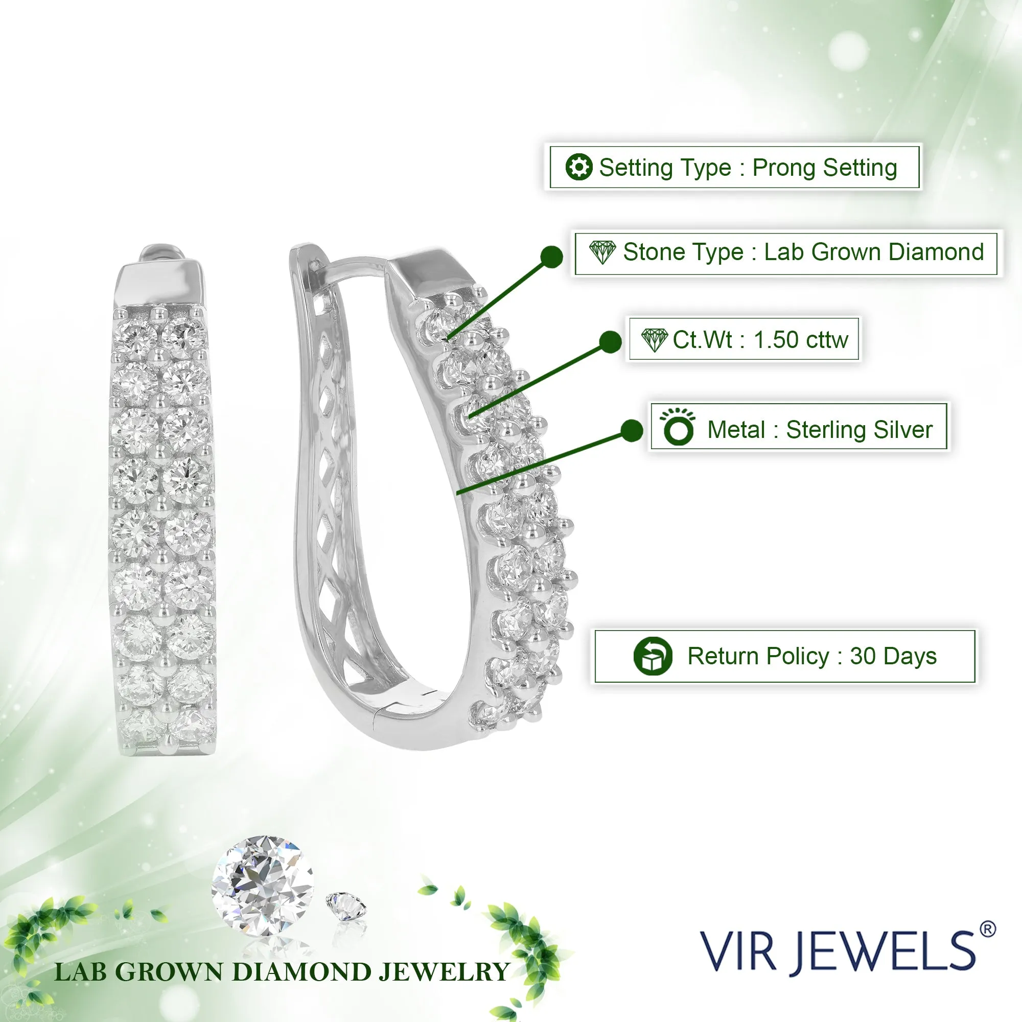 1.50 cttw Lab Grown Diamond Double Row Hoop Earrings in Silver