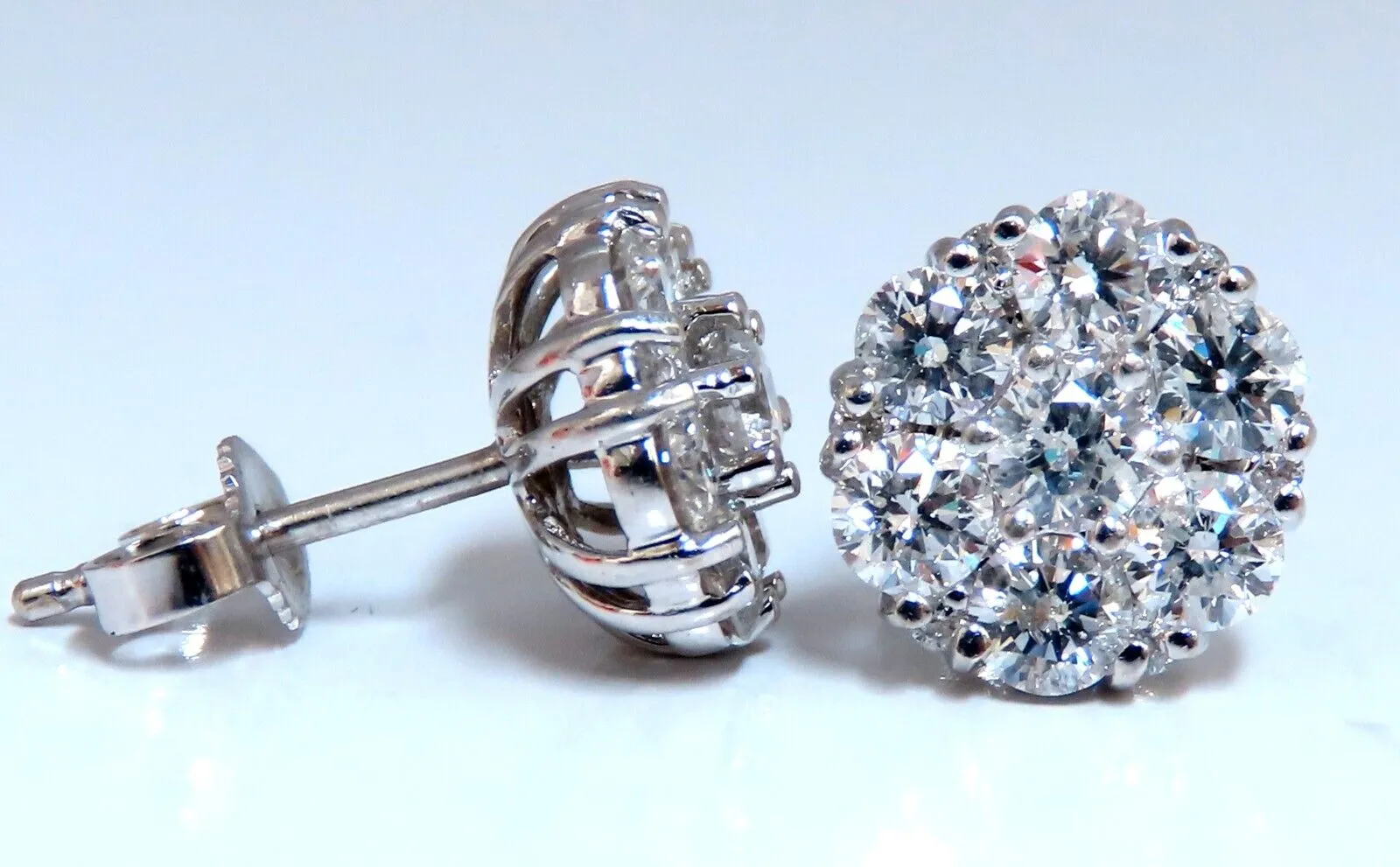 1.50ct. natural round diamond cluster earrings 14 karat
