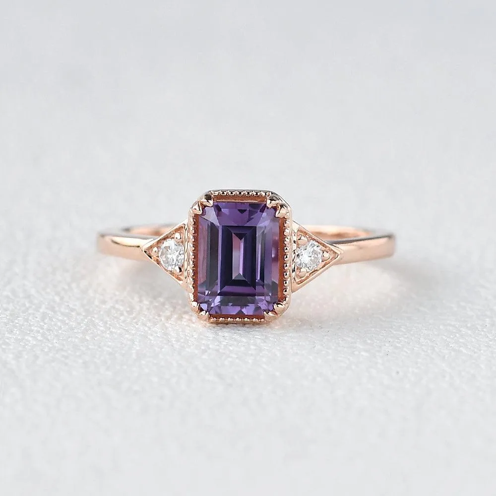 1.5ct Emerald Cut Amethyst Geometric Ring