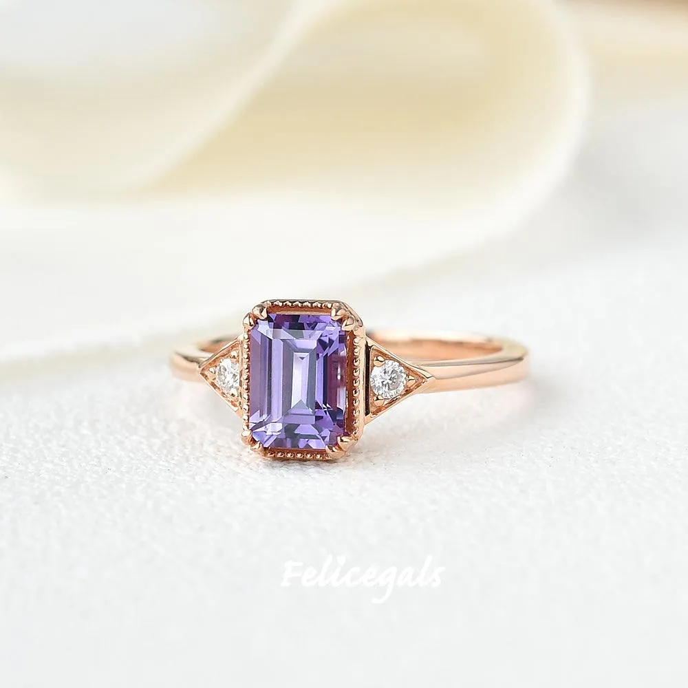 1.5ct Emerald Cut Amethyst Geometric Ring
