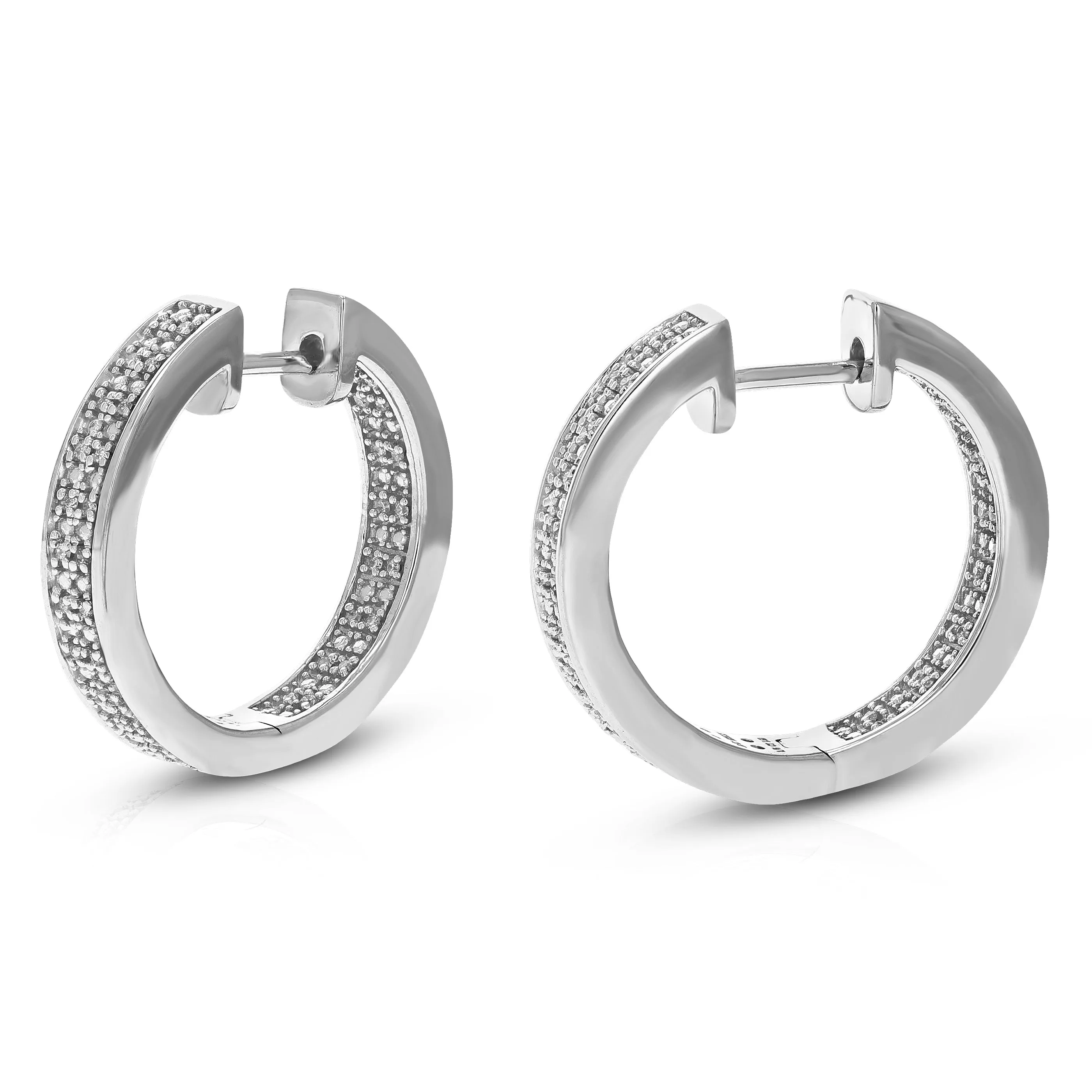 1/6 cttw Lab Grown Diamond Two Row Hoop Earrings in Sterling Silver