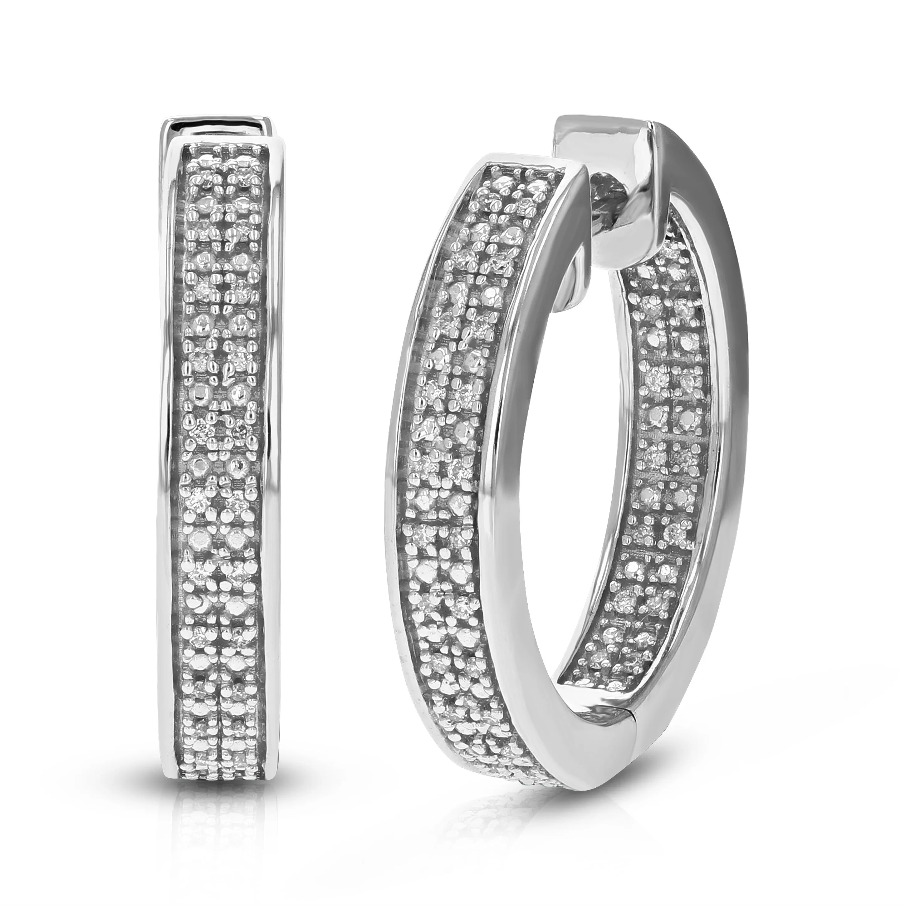 1/6 cttw Lab Grown Diamond Two Row Hoop Earrings in Sterling Silver