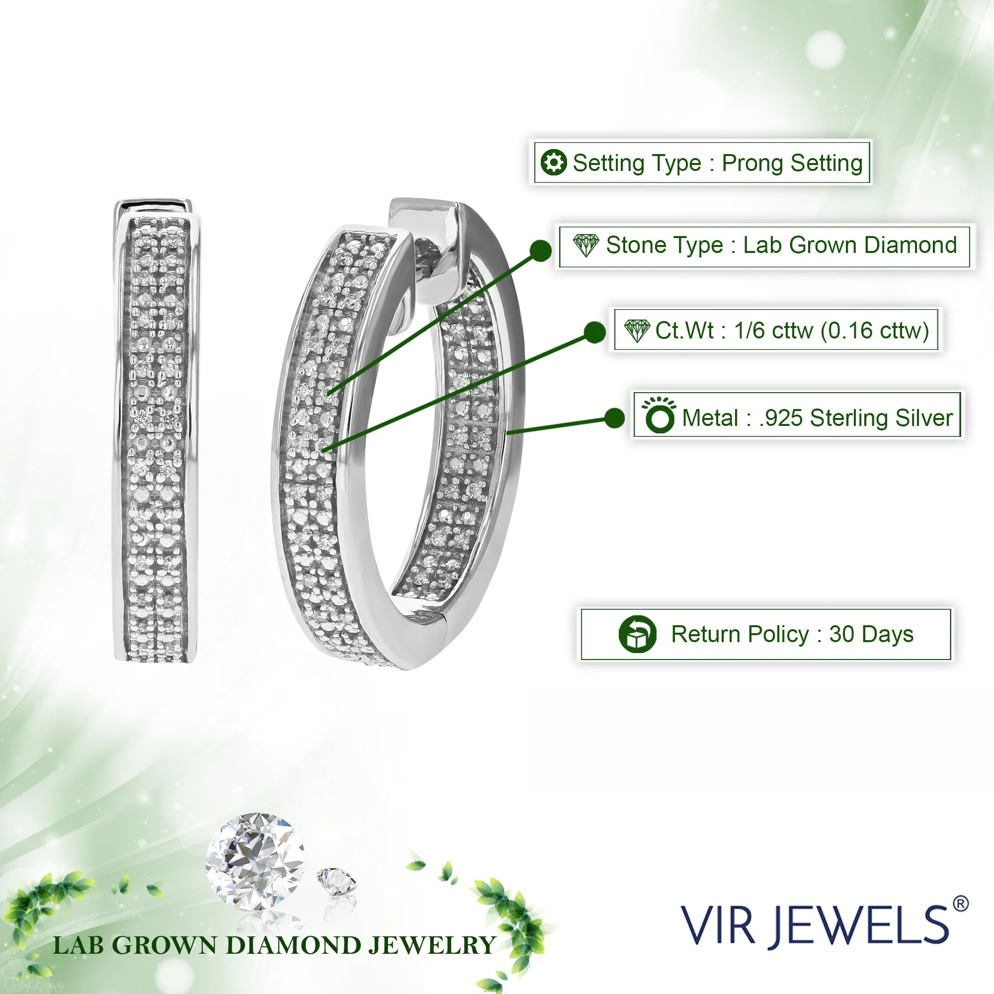 1/6 cttw Lab Grown Diamond Two Row Hoop Earrings in Sterling Silver