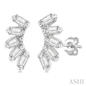 1/6 ctw Curved Petite Baguette Cut Diamond Fashion Stud Earring in 10K White Gold