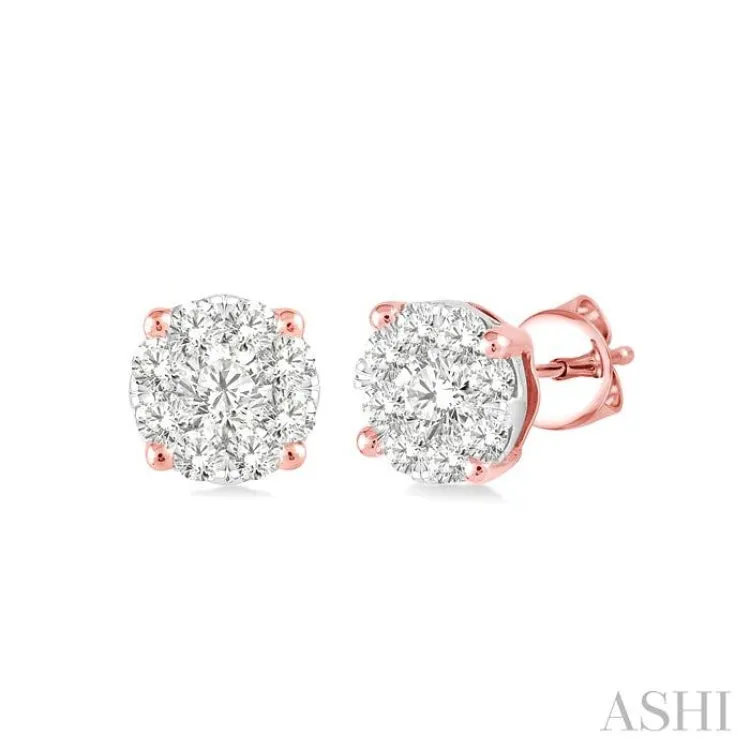 1/6 ctw Lovebright Round Cut Diamond Stud Earrings in 14K Rose Gold