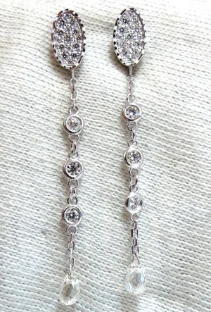 1.64ct Natural Briolette Diamonds Dangle Earrings 14kt