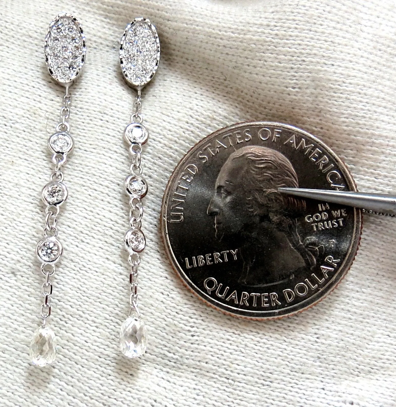 1.64ct Natural Briolette Diamonds Dangle Earrings 14kt