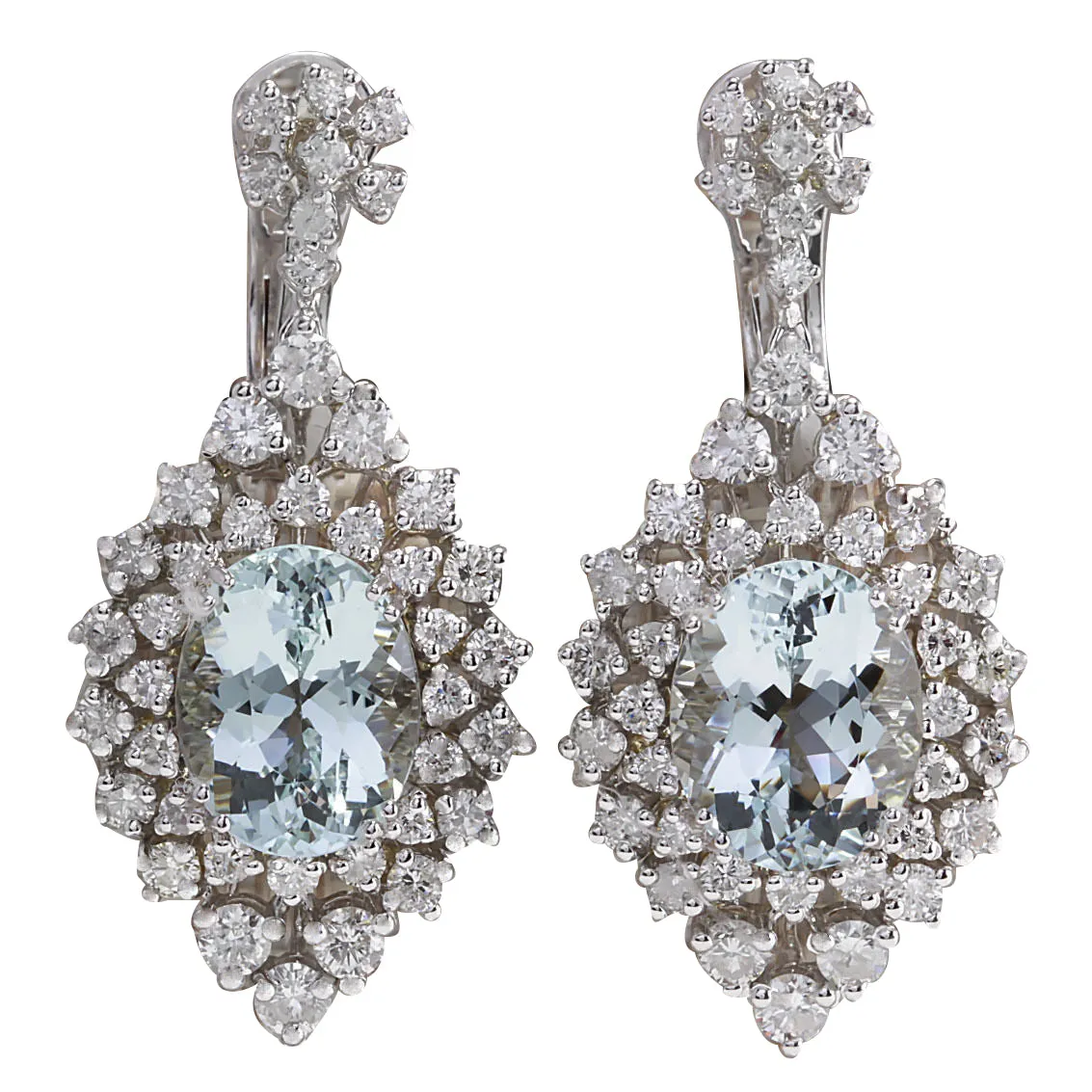 16.73 Carat Natural Aquamarine 14K White Gold Diamond Earrings