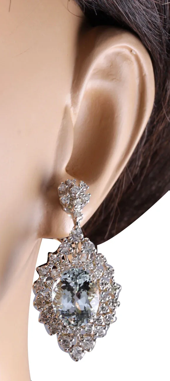 16.73 Carat Natural Aquamarine 14K White Gold Diamond Earrings