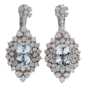 16.73 Carat Natural Aquamarine 14K White Gold Diamond Earrings