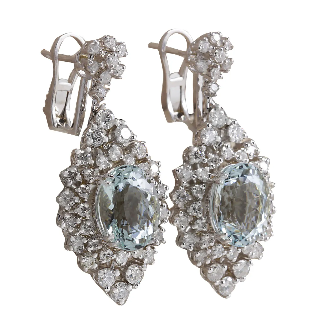 16.73 Carat Natural Aquamarine 14K White Gold Diamond Earrings