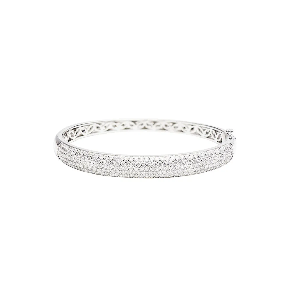 18 Karat White Gold pave set Diamond hinged bangle
