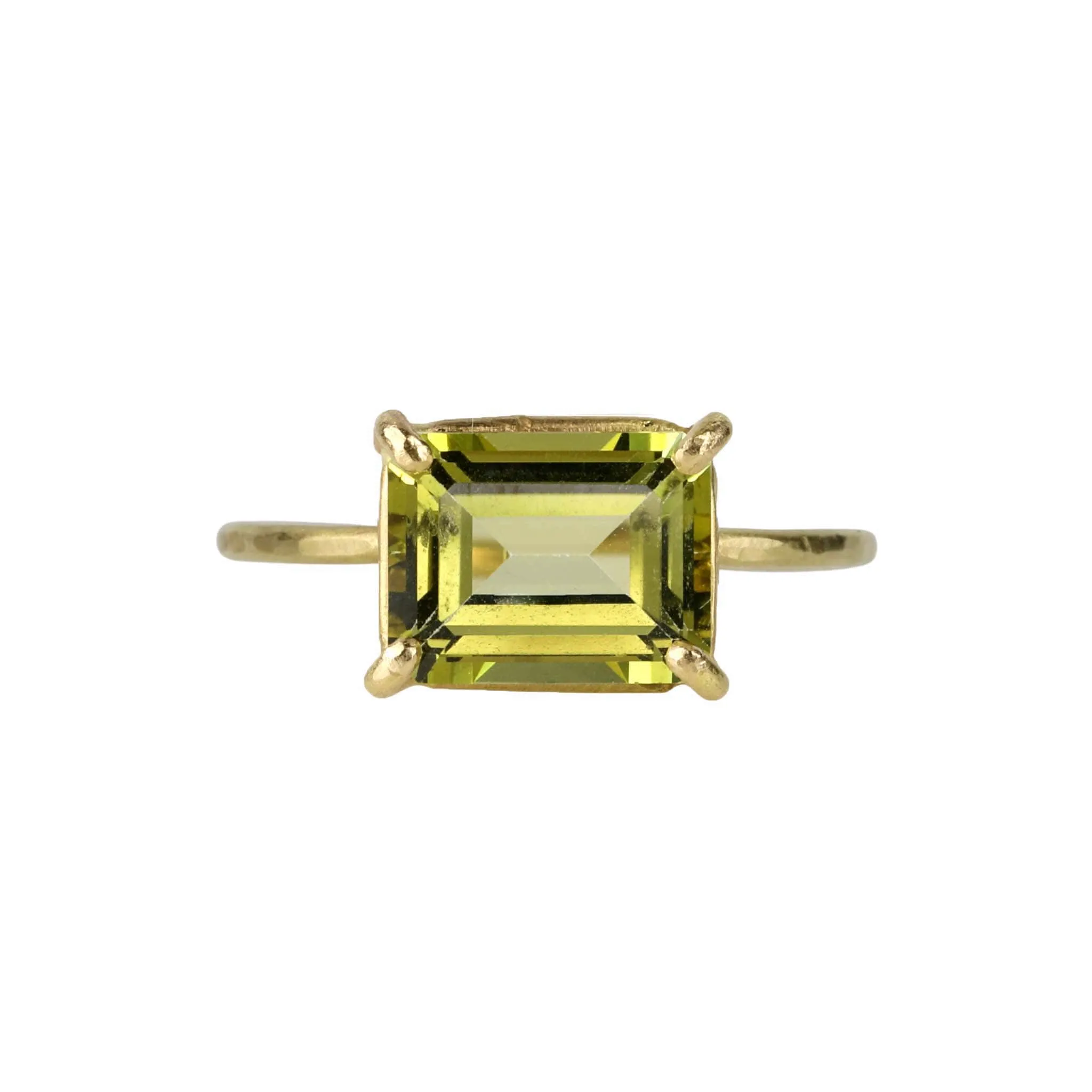 18 Karat Yellow Gold Prong-Set Emerald Cut Citrine "Mini Gem" Ring