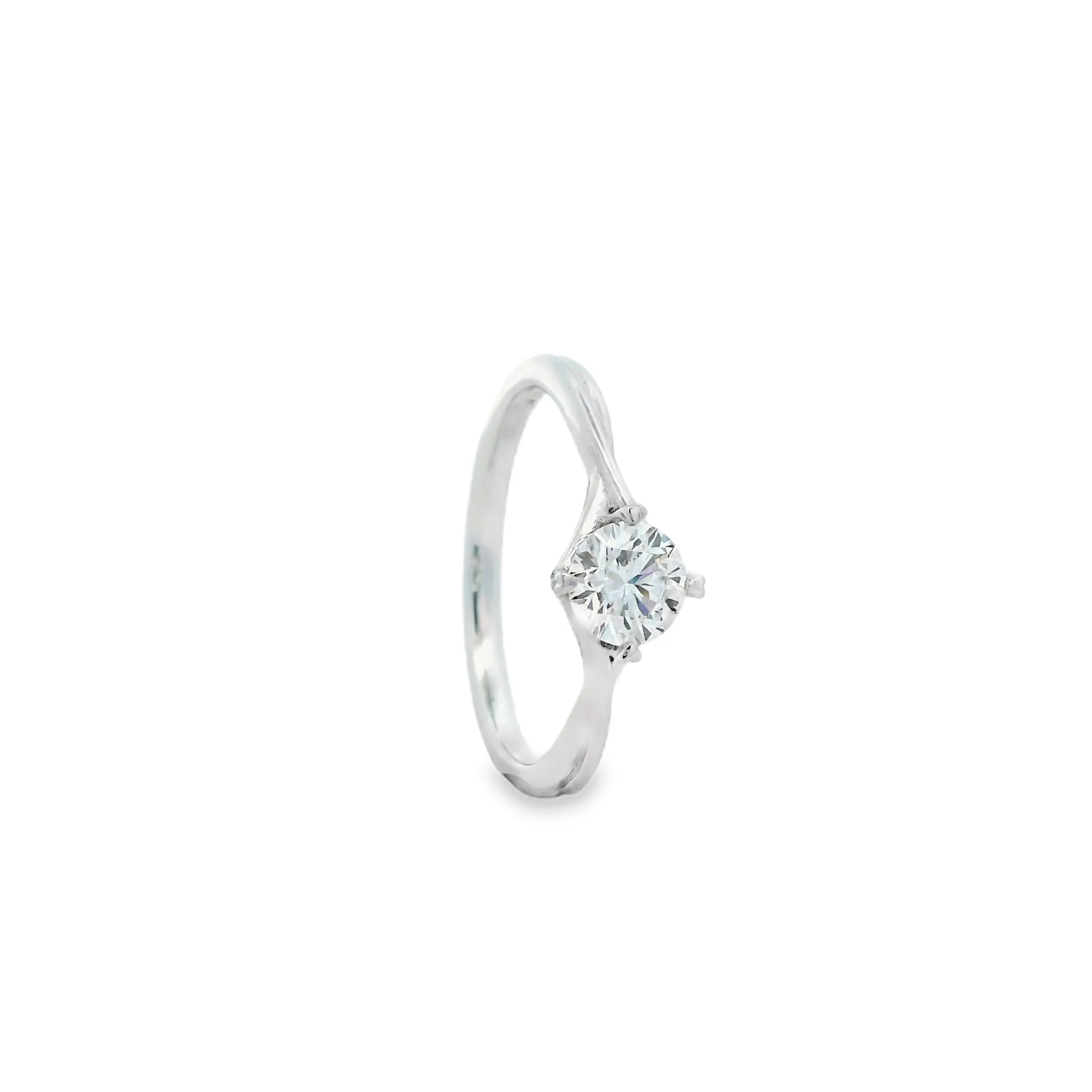 18ct White Gold 0.53ct Round Lab Grown Diamond Solitaire Ring with Minimalistic Twisted Shoulders