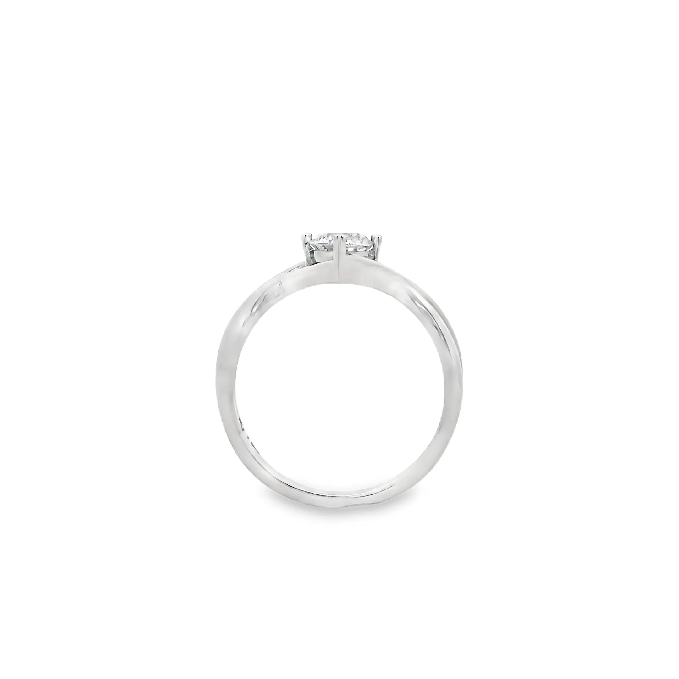 18ct White Gold 0.53ct Round Lab Grown Diamond Solitaire Ring with Minimalistic Twisted Shoulders