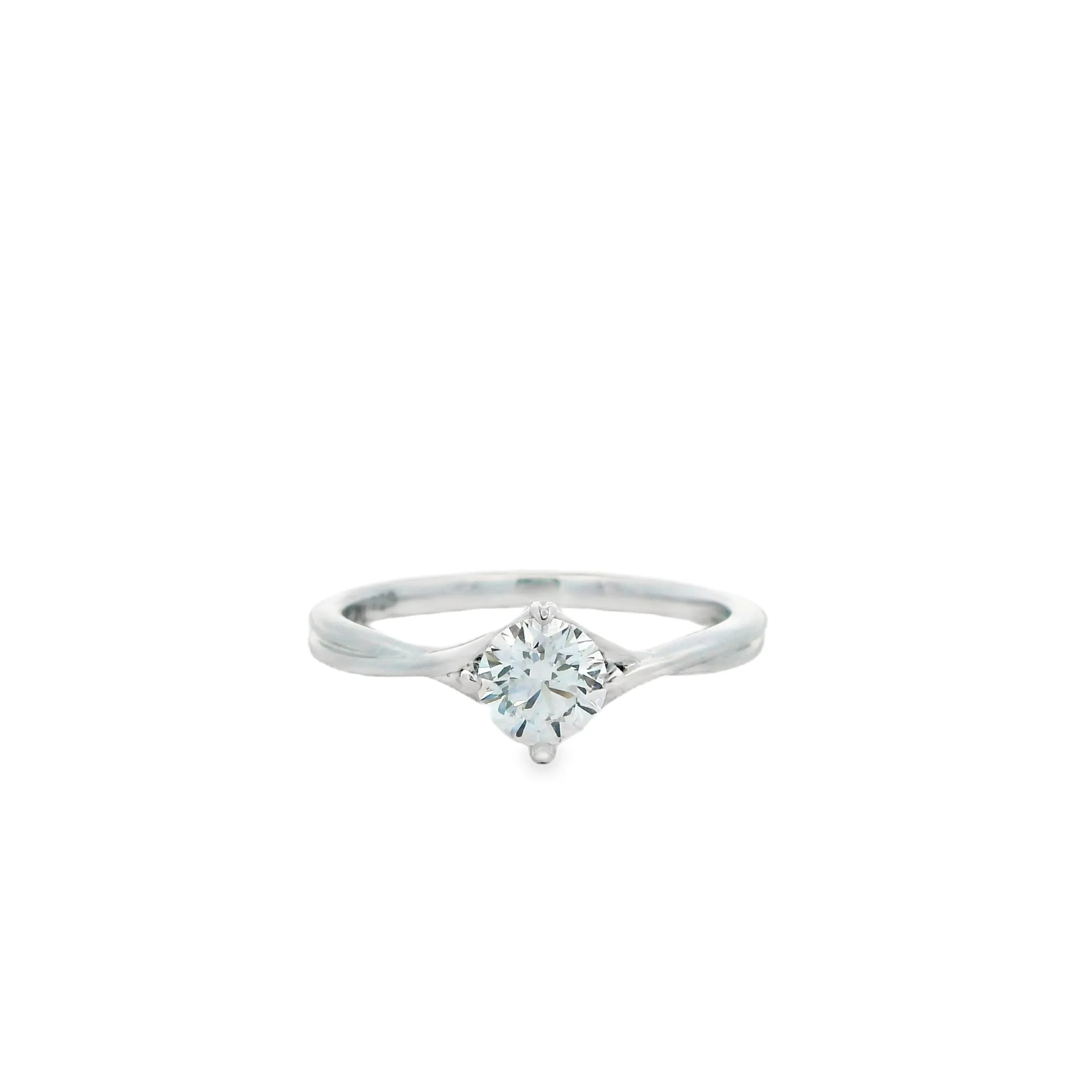 18ct White Gold 0.53ct Round Lab Grown Diamond Solitaire Ring with Minimalistic Twisted Shoulders