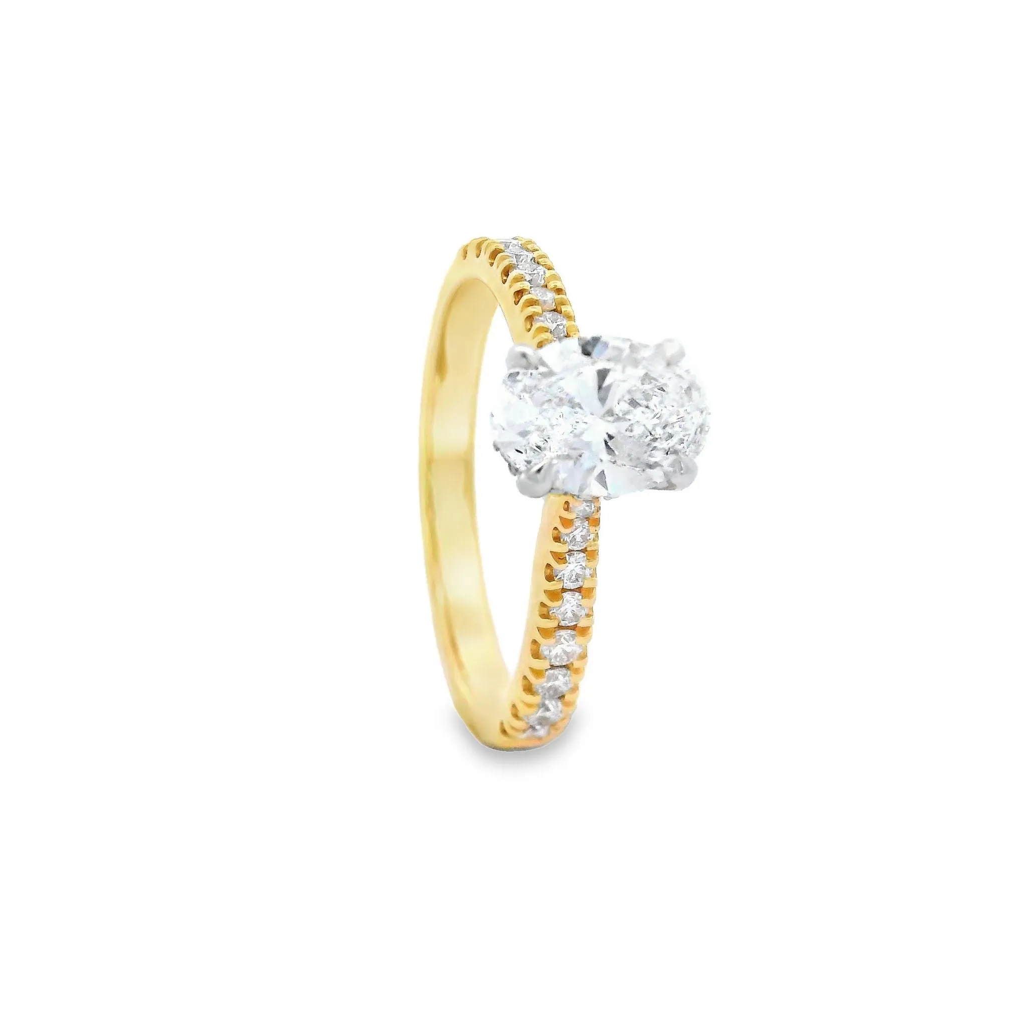 18ct Yellow & White Gold Oval Cut Lab Grown Diamond Engagement Ring with Shoulder Stones TDW= 1.39ct