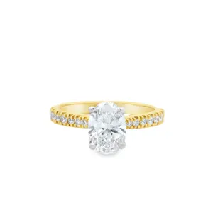 18ct Yellow & White Gold Oval Cut Lab Grown Diamond Engagement Ring with Shoulder Stones TDW= 1.39ct