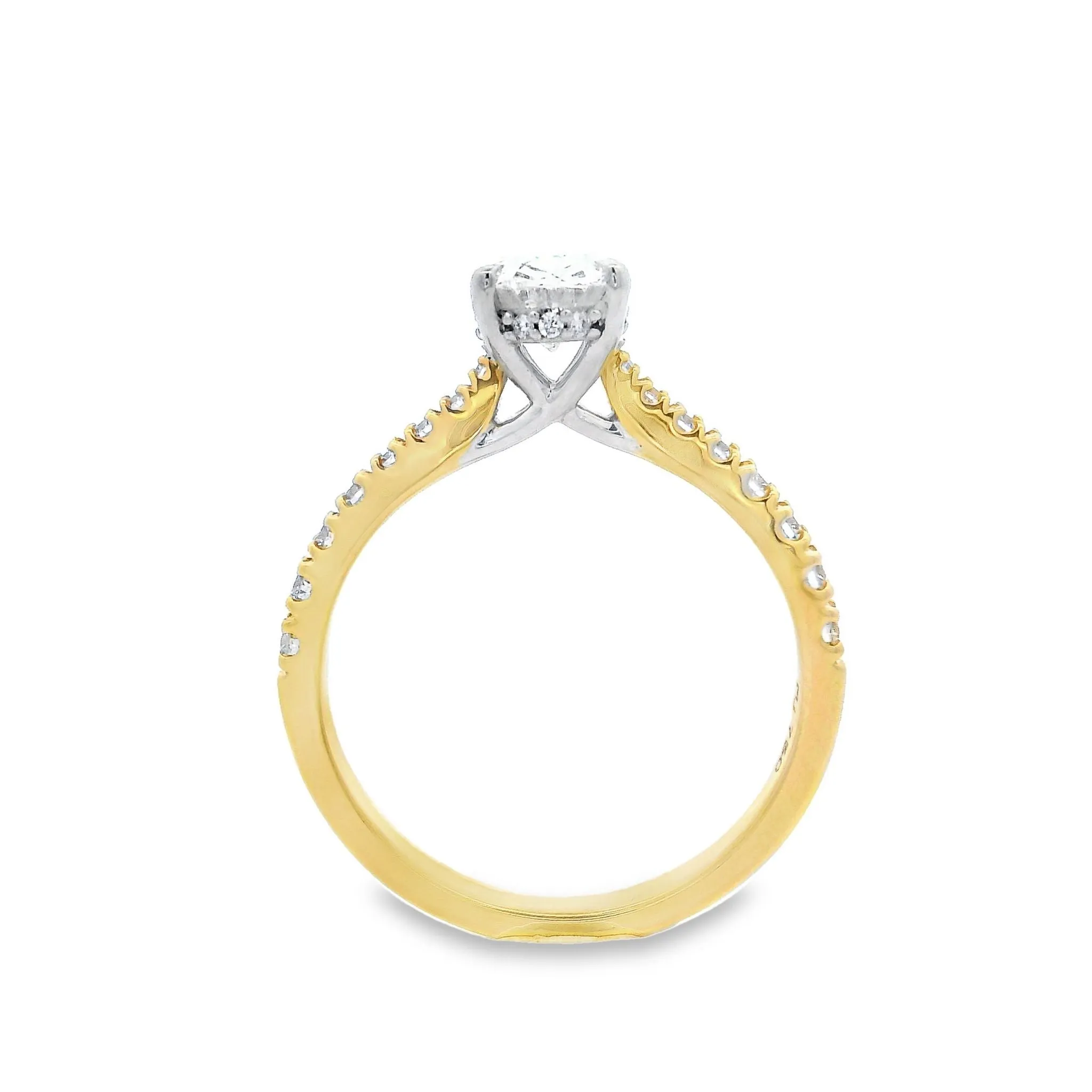 18ct Yellow & White Gold Oval Cut Lab Grown Diamond Engagement Ring with Shoulder Stones TDW= 1.39ct