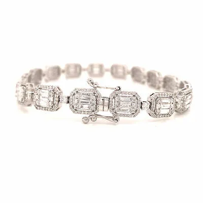 18K Diamond Cluster Tennis Bracelet White Gold