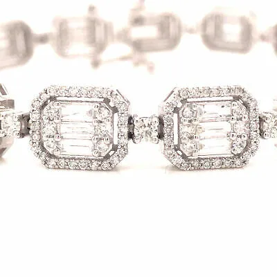 18K Diamond Cluster Tennis Bracelet White Gold