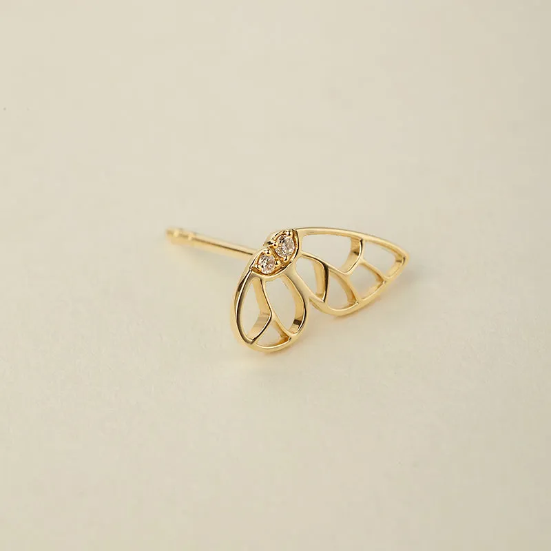 18K Gold Diamond Butterfly Hollow Ear Studs Earrings