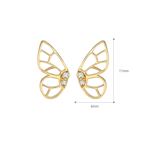 18K Gold Diamond Butterfly Hollow Ear Studs Earrings