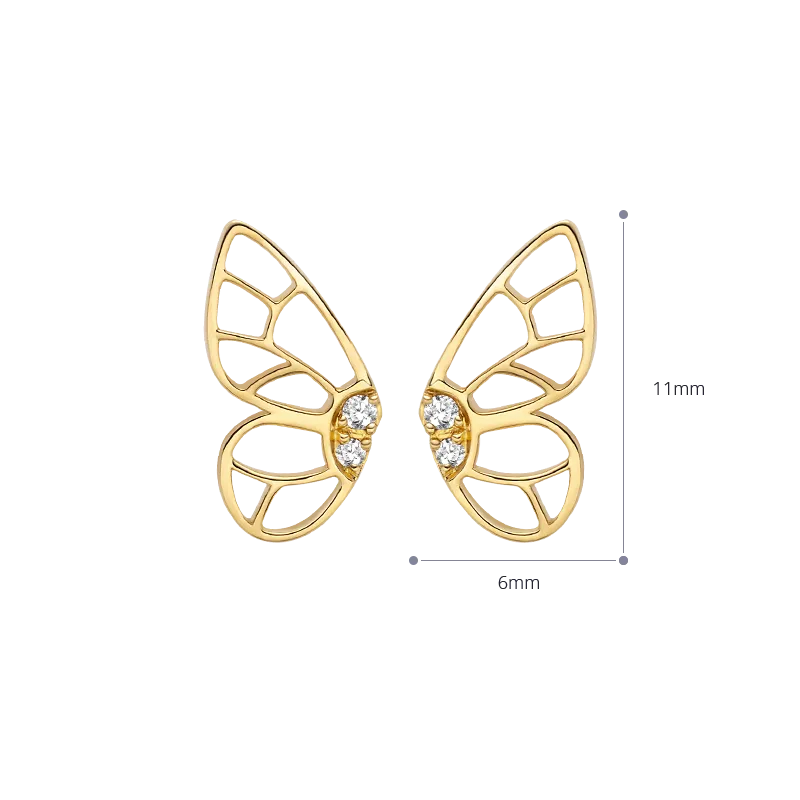 18K Gold Diamond Butterfly Hollow Ear Studs Earrings