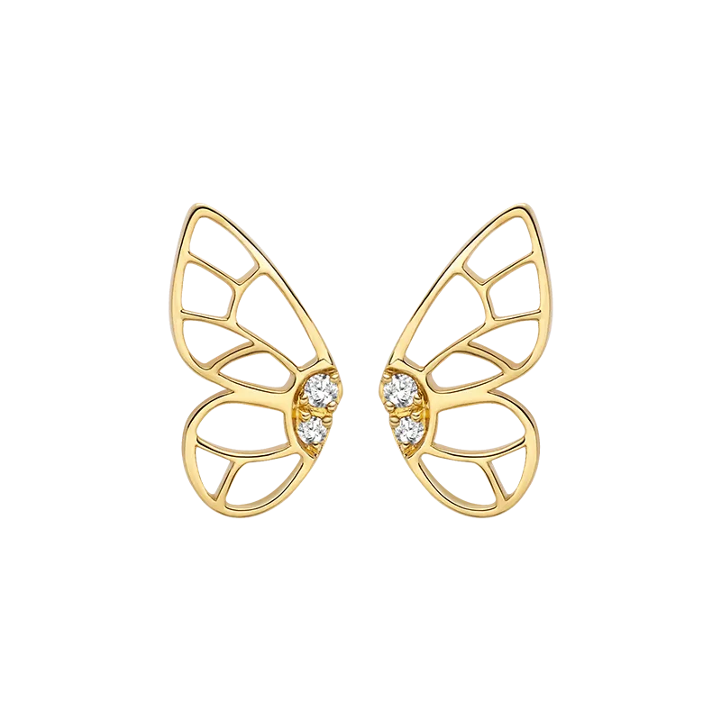 18K Gold Diamond Butterfly Hollow Ear Studs Earrings